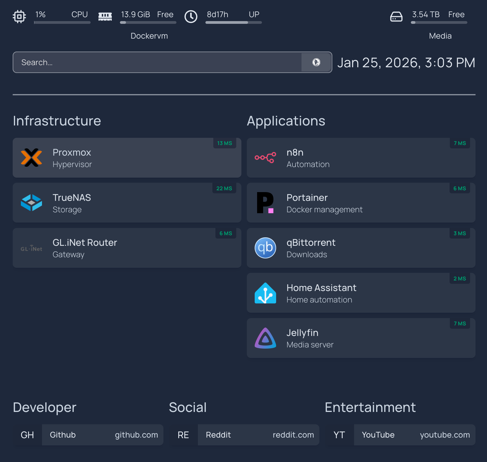 Homelab dashboard screenshot